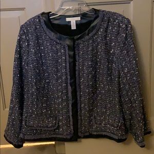 Boucle tweed jacket with faux leather trim